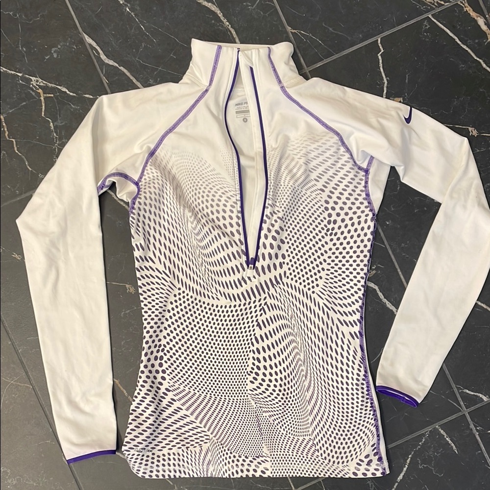 Nike Purple and White Fitted Graphic Long Sleeve Tee